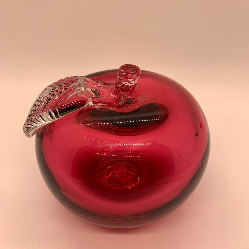 Vintage Angelo Rossi Hand Blown Cranberry Glass Apple